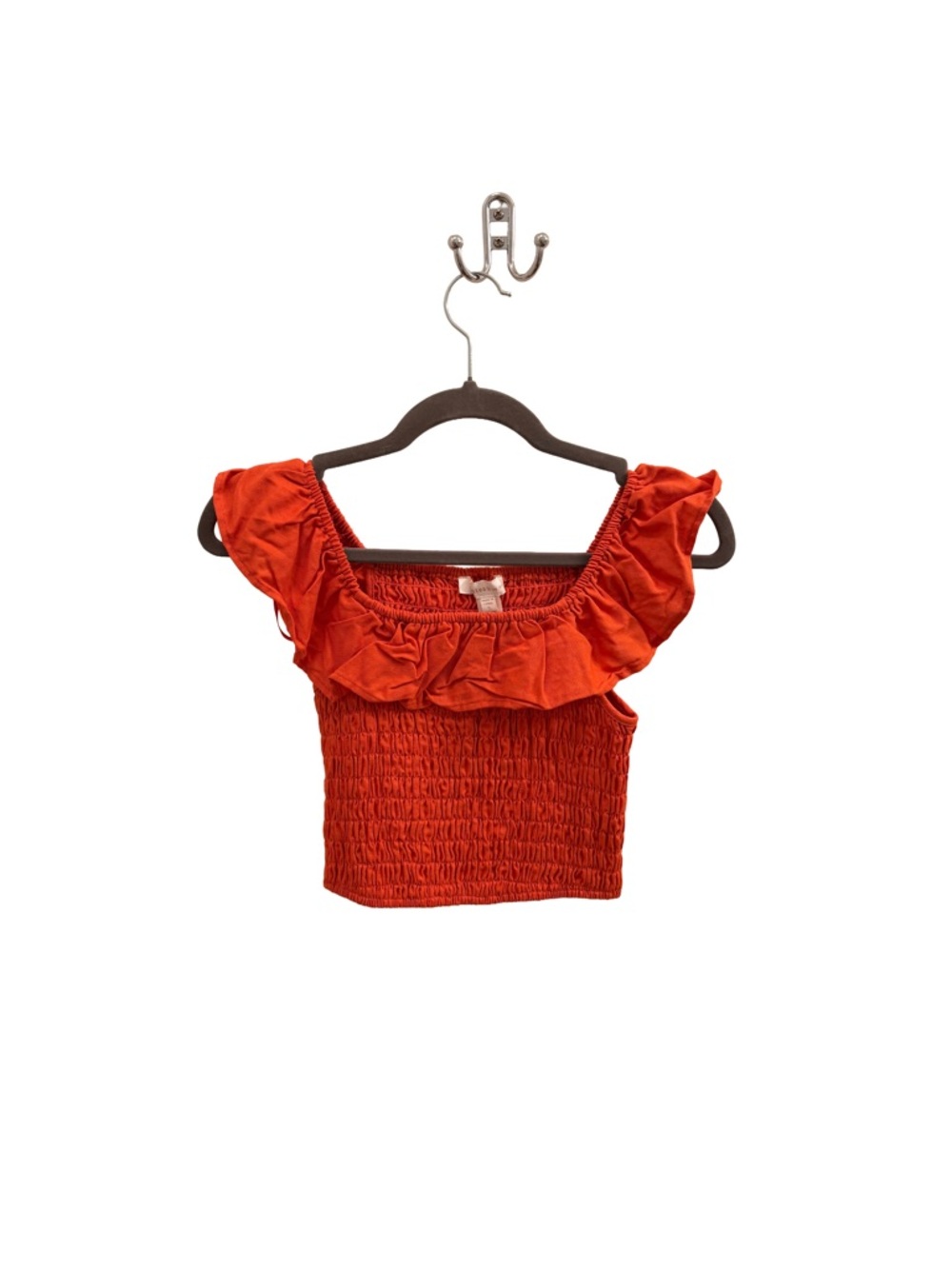 Monteau Los Angeles Ruffled Smocked Crop Top - Bright Orange